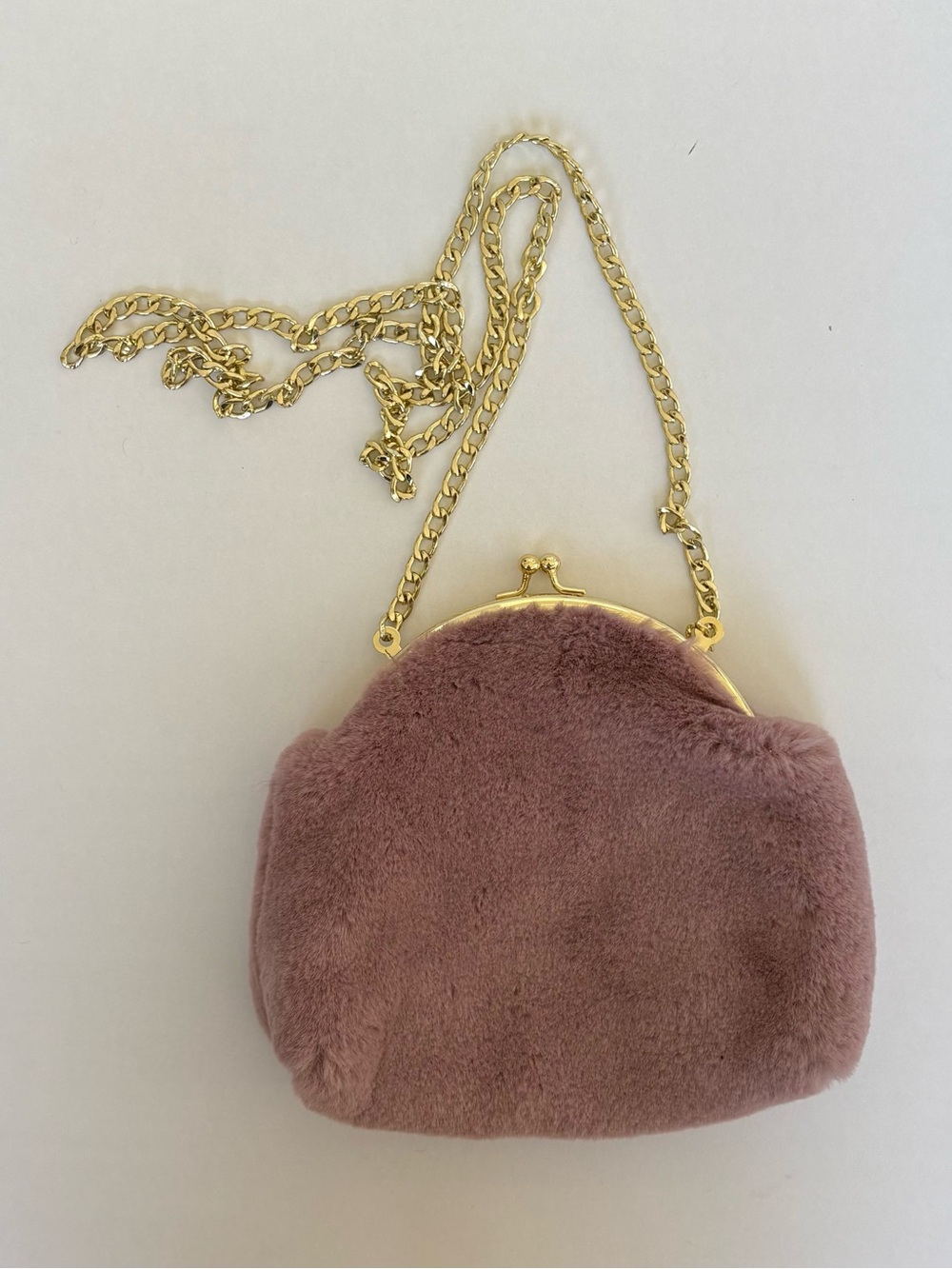 A New Day Plush Mauve Faux-Fur Chain Crossbody Bag